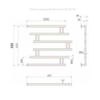 Полотенцесушитель водяной Indigo Zip FZW50-50GFM 50x50 см графит металлик